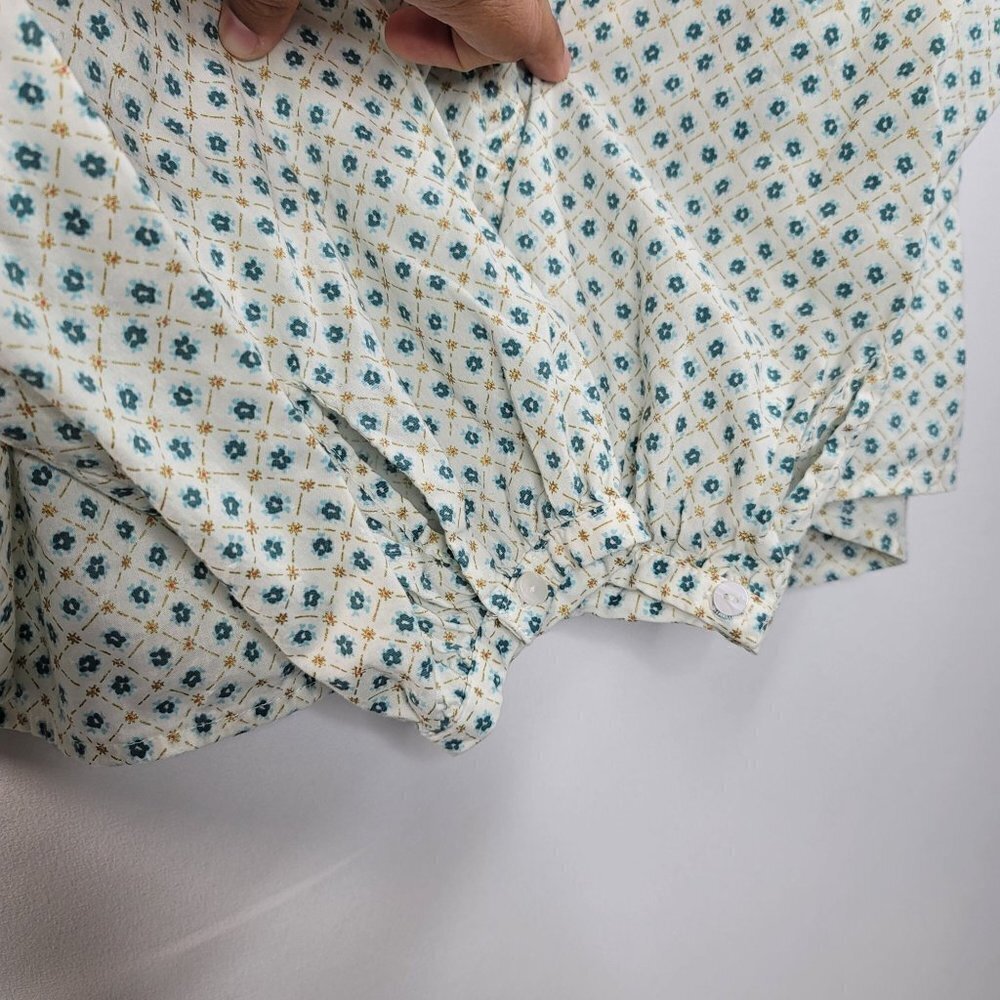 Universal Threads Womens Teal Floral Long Sleeve Tie Front Blouse Size Large - Picture 6 of 14